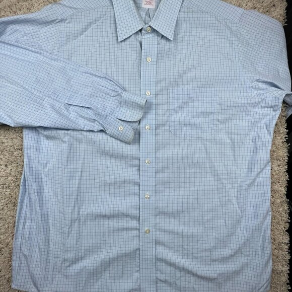 Brooks Brothers Button Up Dress Shirt 16.5 36 Blue Check Traditional Fit Cotton - Picture 2 of 10
